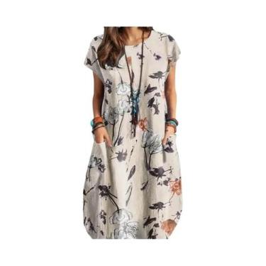Imagem de Vestido De Verão Feminino Com Estampa Floral Boêmia, Decote Redondo, M