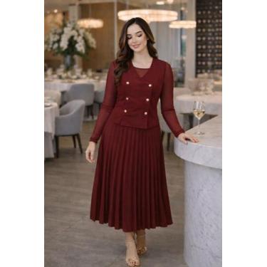 Imagem de Conjunto Feminino Sayuri Terra Prometida Saia e Blusa, Marsala, M