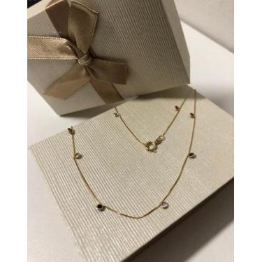 Imagem de Corrente em Ouro 18K Com Pedras Coloridas de Zircônia, Dourado