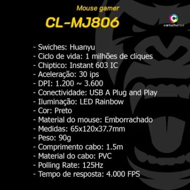 Imagem de Mouse Gamer Clanm LED Rainbow, 3600dpi Jungle - Cl-mj806