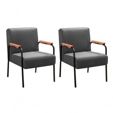 Imagem de Kit 2 Poltronas Jade Decorativa Moderna Madeira de Eucalipto Espuma D26 Veludo Cinza 220 Bella Decor