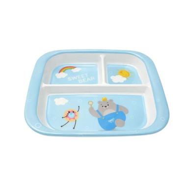 Imagem de Prato Plástico Infantil Criança com 3 Divisórias - XX, Azul