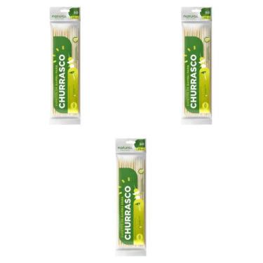 Imagem de Kit 3 Pacotes de Espetos de Bambu para churrasco 25cm Natural com 50 u