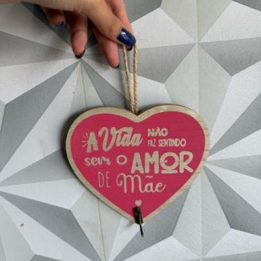 Imagem de Porta chave de madeira personalizado com frase para mãe de coração ros