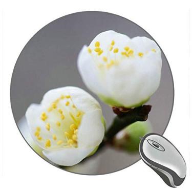 Imagem de Mouse pad de borracha para jogos com estampa de flores brancas para fotografia macro redonda
