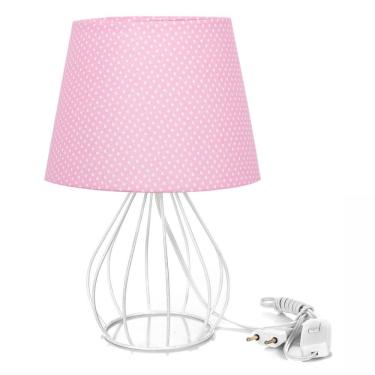 Imagem de Abajur Cebola Dome Rosa/bolinha Com Aramado Branco