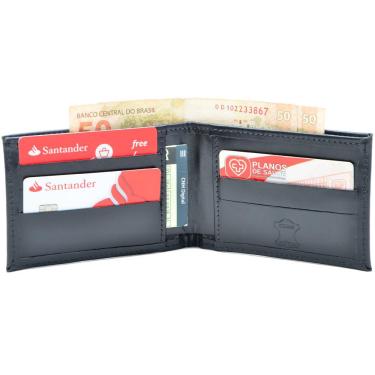 Imagem de Carteira Masculina Tradicional em Couro Legítimo Porta Cartão Preto Liso