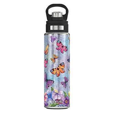 Imagem de Tervis Copo de viagem Butterfly Garden com isolamento térmico de parede tripla mantém as bebidas frias, garrafa de boca larga de 680 g, aço inoxidável, 1 unidade (pacote com 1)