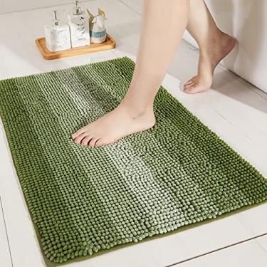 Imagem de COSY HOMEER Tapetes de banho de 71 x 45 cm feitos de 100% poliéster extra macio e antiderrapante tapetes de banheiro especializados em tapete de chuveiro lavável na máquina e absorvente de água, verde