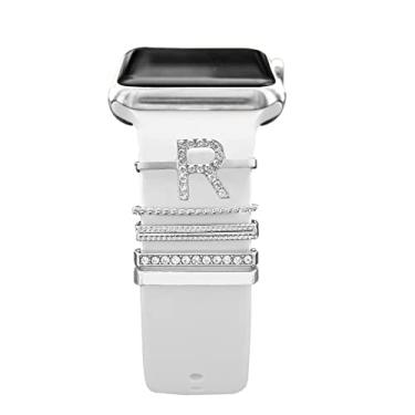 Imagem de ALMNVO Pacote com 5 pulseiras de silicone anéis decorativos Compatíveis com Apple Watch Charms 38/40/41/42/44/45mm,pingentes de diamante de metal para iWatch Series 7 6 5 4 3,acessórios para tiras