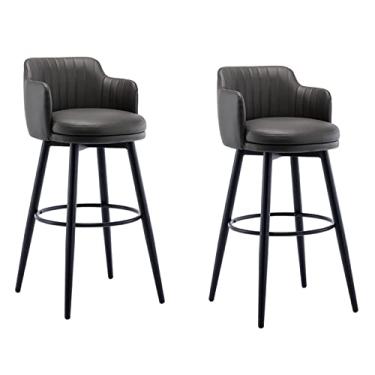 Imagem de Bancos De Barra Giratória Conjunto De 2 Com Cadeira De Barra De Ilha De Cozinha Lombar, Altura Do Balcão Com Braços, Assento Estofado De Cromo De Couro Nappa, Para Barras, Café, Lounge, Pubs