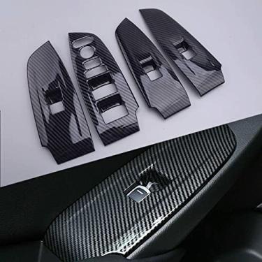 Imagem de MIVLA 4 pçs fibra de carbono preto estilo de fibra de carbono interna janela interruptor de elevador botão tampa do painel guarnição ABS, para Honda Accord 2018 2019