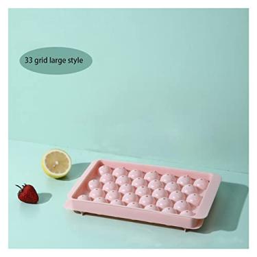 Imagem de Bandeja de cubo de gelo molde de cubo de gelo bandeja redonda com tampa geladeira de plástico esférico diy molde máquina de bola de gelo ferramenta de cozinha molde de cubo de gelo (cor: rosa G)
