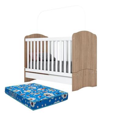 Imagem de Berço Nacional Bala de Menta Rústico Branco com Colchão Ortobom - Henn