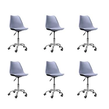 Imagem de Kit 06 Cadeiras Office Base Cromada Giratória Saarinen (Cinza)