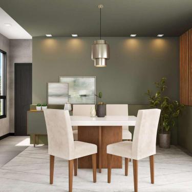 Imagem de Conjunto de mesa de jantar munique ii com tampo de vidro off white e 4 cadeiras grécia veludo creme