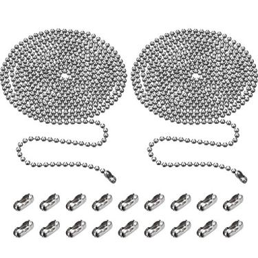 Imagem de TecUnite 2 peças de extensão de corrente com contas de 3,2 mm com conector, cada corrente de rolo com contas de 3 metros com 10 conectores correspondentes, Silver