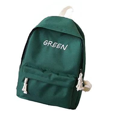 Imagem de Mochila universitária mochila de lona de grande capacidade mochila de impressão de letras simples mochila com zíper duplo leve mochila casual, verde, 38 x 28 cm