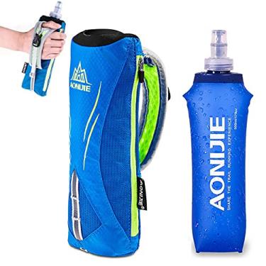 Imagem de Garrafa de água portátil cinto de corrida 500ml suporte de chaleira de corrida saco de armazenamento de pulso pacote de hidratação refletivo maratona bolsa de garrafa macia, azul, 20,5 x 6,5 cm
