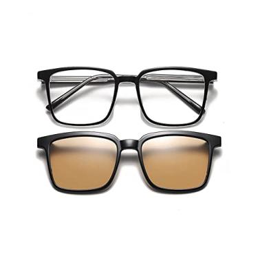 Imagem de Clássico retrô polarizado clipe em óculos de sol femininos grandes quadrados pretos óculos de sol de condução de luxo para homens, chá preto, polarizado