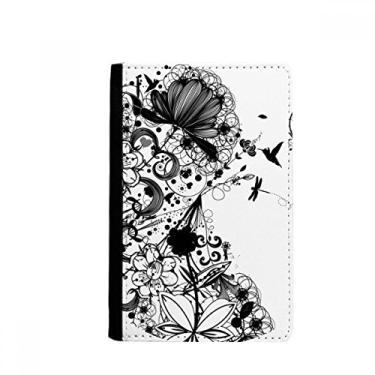 Imagem de Porta-passaporte com contorno de flor plantas preto branco arte em grão Notecase Burse capa carteira porta-cartão, Multicolor