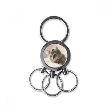 Imagem de Chaveiro de metal de aço inoxidável com fotografia de gato cinza de gato chaveiro de carro chaveiro clipe presente, Multicor