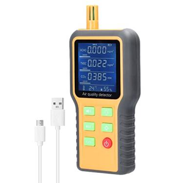 Imagem de Detector de Qualidade do Ar Doméstico Sensores T/H Multifuncionais Testador de CO2 Visor LCD com Dióxido de Carbono Retroiluminado TVOC HCHO Valor Temperatura Umidade Detectar Auto-calibração com