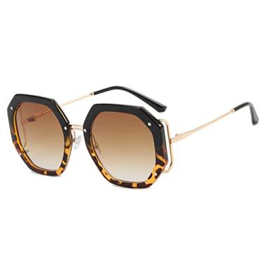 Imagem de Óculos de Sol Quadrados Grandes para Mulheres Óculos de Sol Polígono para Senhoras Óculos de Luz Anti Azul, 3, Com uma bolsa