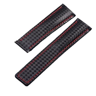 Imagem de CZKE Pulseira de couro genuíno padrão de fibra de carbono 20mm 22m para TAG HEUER MONACO Series pulseira relógios de pulso pulseira de couro (cor: preto vermelho não, tamanho: 20mm)