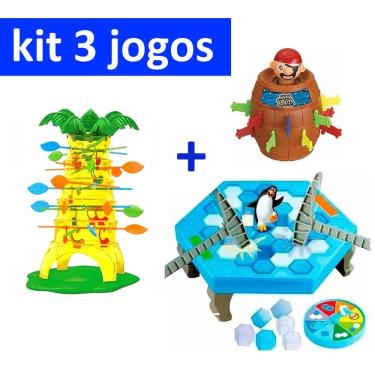 Imagem de Kit Jogo Pinguim Quebra Gelo + Jogo Pula Macaco + Jogo Pula Pirata Barril