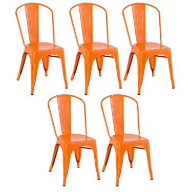 Imagem de Loft7, Kit 5 Cadeiras Iron Tolix Design Industrial em Aço Carbono Vintage Moderna e Elegante Versátil Sala de Jantar Cozinha Bar Restaurante Varanda Gourmet, Laranja.