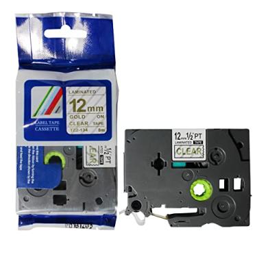 Imagem de Fita Refil Compatível TZ-134 Tze-134 Transparente com escrita em Dourado 12mm para Rotulador Brother PT-H105 PT-H110 PT-D200 PT-D210 PT-D400 PT-D410 PT-D600 PT-D610BT PT-P300BT P-Touch Cube