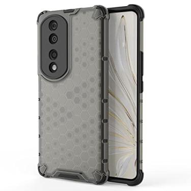 Imagem de Capa traseira capa transparente para Huawei Honor 70 Pro 5G, favo de mel transparente 360 cobertura total do corpo rígido PC TPU capa protetora à prova de choque capa de telefone (cor: preto)