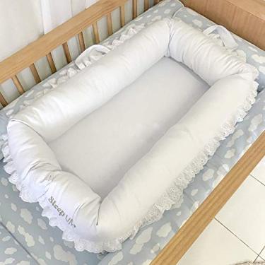 Imagem de Bercinho Portátil Ninho para Bebê Sleep UM Bordado Inglês Piquet Branco, Biramar Baby, Branco