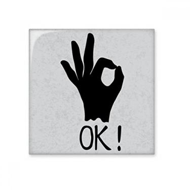 Imagem de OK, contorno personalizado, gesto, azulejo de cerâmica brilhante, decalque vitrificado, pedra adornada