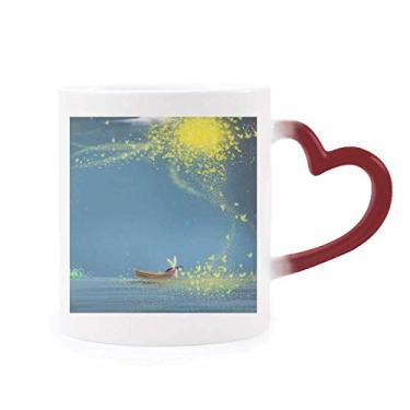 Imagem de Caneca silenciosa com luz noturna barco fada pintura sensível ao calor caneca vermelha que muda de cor
