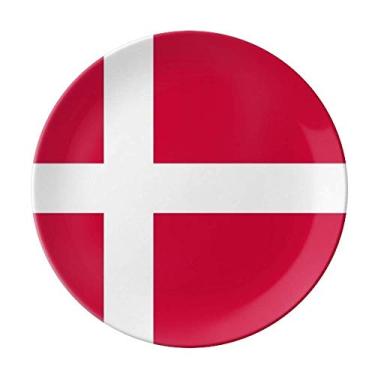 Imagem de Prato de porcelana decorativa com bandeira nacional da Dinamarca, Prato de jantar