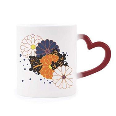 Imagem de Caneca colorida decorativa de plantas de crisântemo sensível ao calor Caneca vermelha de grés que muda de cor