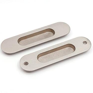 Imagem de 1 conjunto de maçaneta de porta Hidde em liga de zinco embutido moderno Duplo botão de puxar retrô bronze Ouro preto prata Armários de porta deslizante Hardware, prata