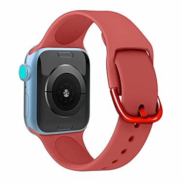 Imagem de Pulseira Silicone Moderna compatível com Apple Watch 45mm 44mm e 42mm - Marca LTIMPORTS (Vermelho - Tamanho M/L [G])