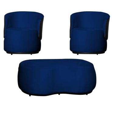 Imagem de Kit 2 Poltronas e 1 Puff Grande Estilo Orgânico Beatriz Veludo Composê Corino Preto - Estopar