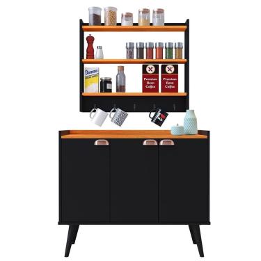 Imagem de Kit Aparador Buffet Retrô Pés Palito Cantinho Café Truzzi Armário Prateleiras Organizadoras Suspenso Amélia - RPM Móveis