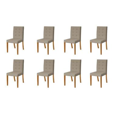 Imagem de Kit 8 Cadeiras de Jantar Estofadas Veludo Bege Paula Base Madeira Maciça