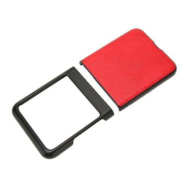 Imagem de Capa protetora de telefone flip para Motorola, capa de couro antiarranhões, capa de telefone de tela dobrável capa protetora fina para telefone (preto e vermelho)