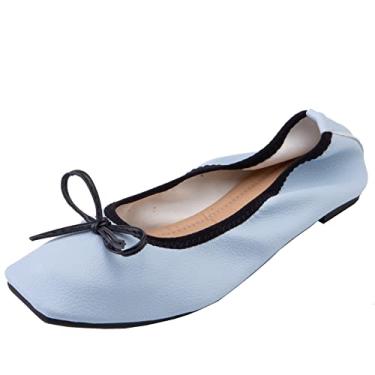 Imagem de XINXINIO Mocassins macios para mulher com laços bonitos e ponta quadrada, Azul 1, 47 EU