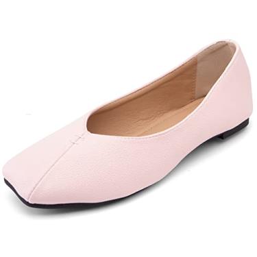 Imagem de XINXINIO Sapatos planos para mulher sapatos quadrados elegantes com sola macia e cor sólida, ROSA, 47 EU
