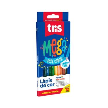 Imagem de Lápis De Cor Escolar Triangular 12 Cores Mega Soft Color Tris | Colorir | Ponta Macia | Cores Vibrantes | Pintar