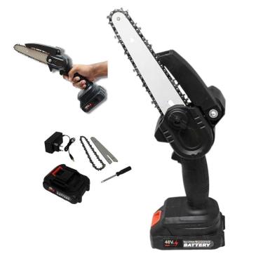 Imagem de Mini Motosserra Eletrica 48V Sem Fio 6 Polegadas Bateria Recarregavel Potente Multiuso Resistente Jardinagem Carpintaria