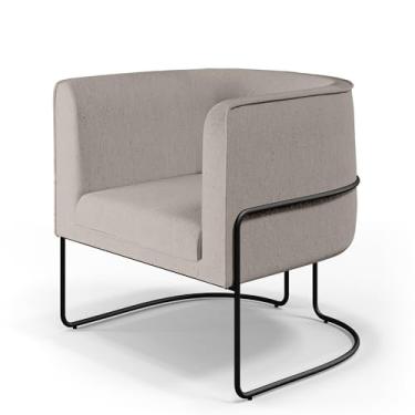 Imagem de Poltrona Decorativa Fixa Base de Aço Preto Betina D02 Linho Bege C-107 - Lyam Decor