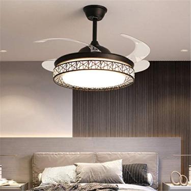 Imagem de Ventilador de teto com iluminação, dimerização com controle remoto de frequência variável, 6 velocidades ajustáveis, lustre silencioso com ventilador de teto no quarto e sala de estar, 19 po